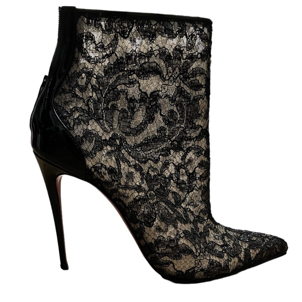 CHRISTIAN LOUBOUTIN Patent Rete Lace Dentelle Psybootie 100 Ankle Boots - Picture 2 of 7